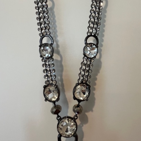 Chico's Art Deco Gunmetal Crystal Rhinestone Statement Y-Necklace Bling NYE - Picture 4 of 9